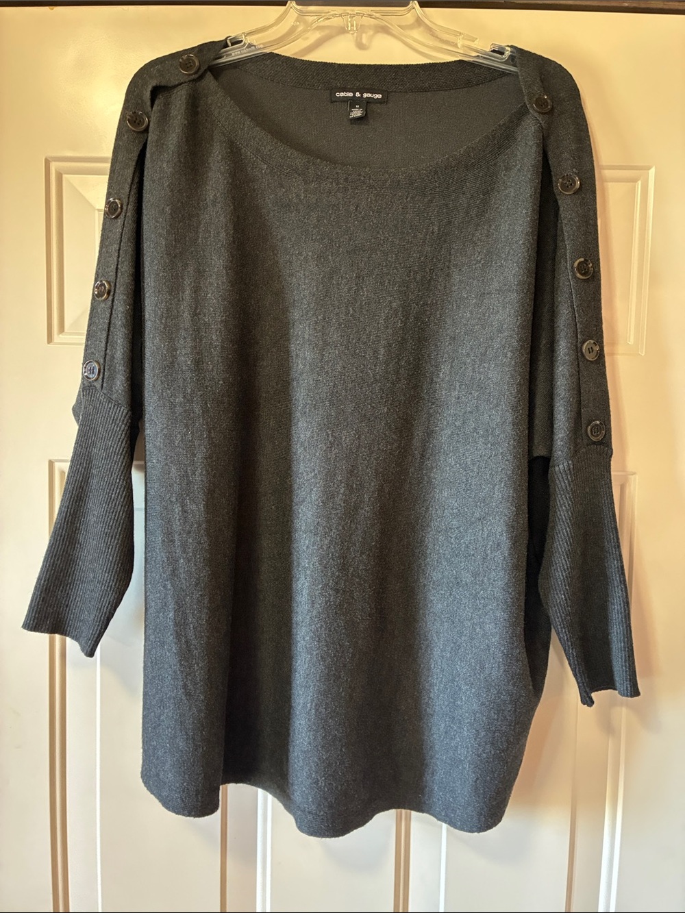 1X Cable & Gauge Charcoal Boatneck Sweater with Shoulder Buttons